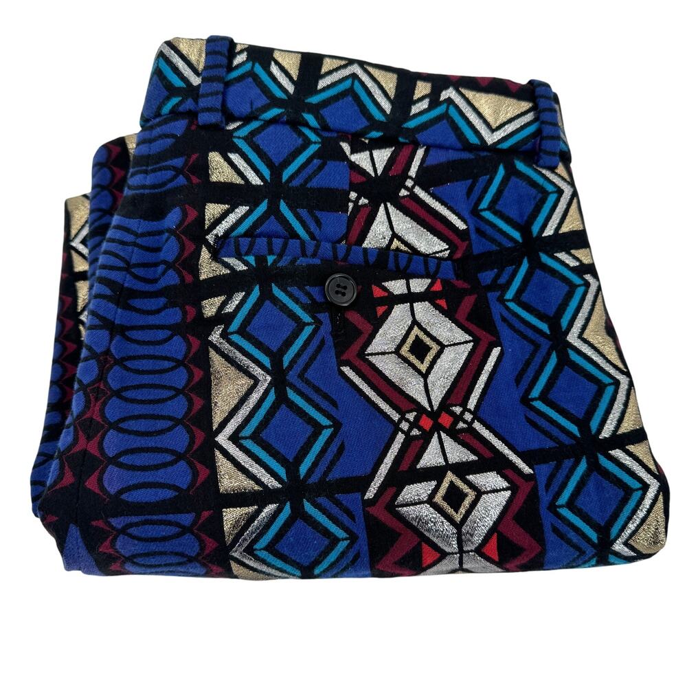 J Crew Pants Womens 2P Petite 2 Maddie Metallic Jacquard Aztec‎ Blue Silver Pink